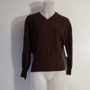 NWT Womens Theo & Spence Dark Brown V-Neck Sweater S*